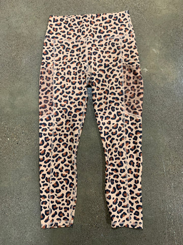 S Fabletics Womens Activewear Tan Leopard Brown Black Exercise Pants POWERHOLD Leggings Regular  VGC