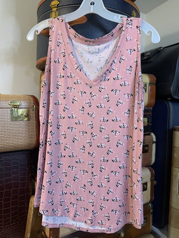 L Maurices Womens Shirt Top Pink floral stretch sleeveless Regular  VGC