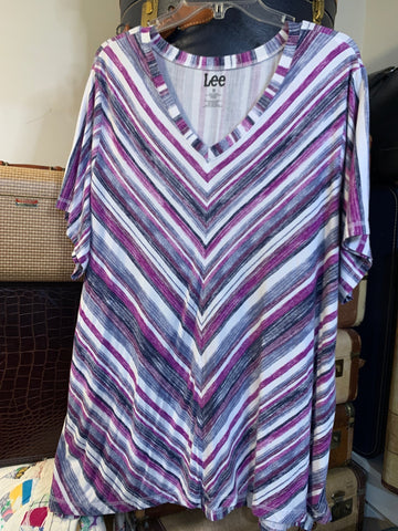 3X Lee Womens Shirt Top Purple Blue Chevron Stripe Plus  VGC