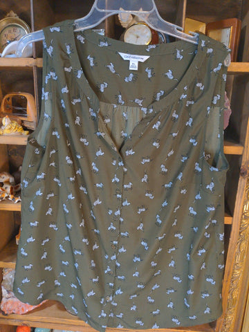 XL Croft&Barrow Womens Shirt Top Zebra tank top button up grayish green Regular  Used
