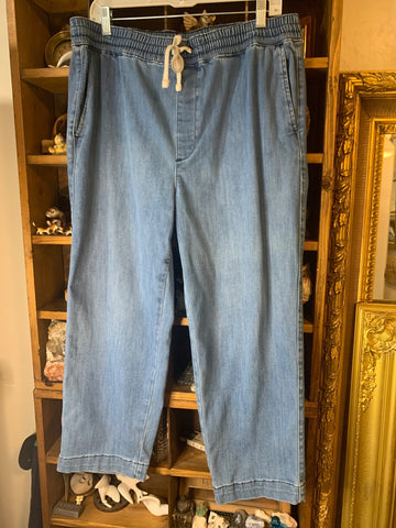 L Free Assemply Womens Pants Light blue stretch pull on elastic tie waist Regular  VGC