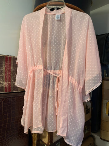 L Time&Tru Womens Shirt Top Pink, sheer.scalloped edge, tie, waist, swimsuit cover. Regular