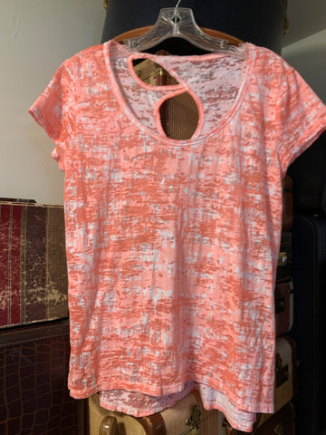 XL  Womens Shirt Top Pink white, sheer stretch, burn out Regular  Used