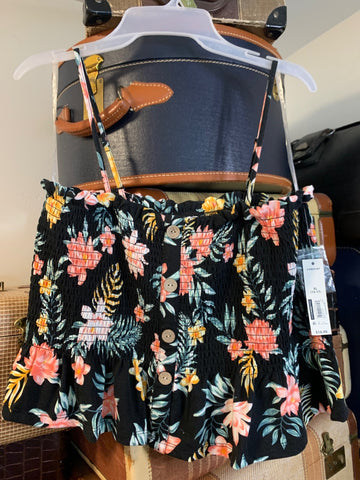 XL No Boundaries Womens Shirt Top Black floral stretch, spaghetti strap top Regular  New