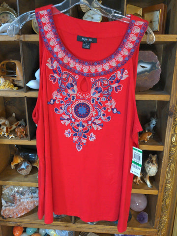 L Style&Co Sport Womens Shirt Top Red tank top boho stitched Regular  New
