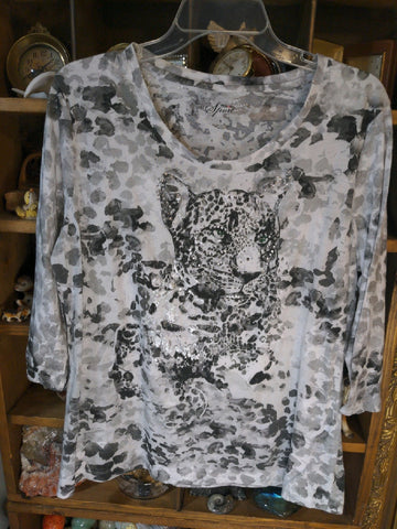 L Style&Co Sport Womens Shirt Top Cheetah leopard animal print bedazzled Regular  Used