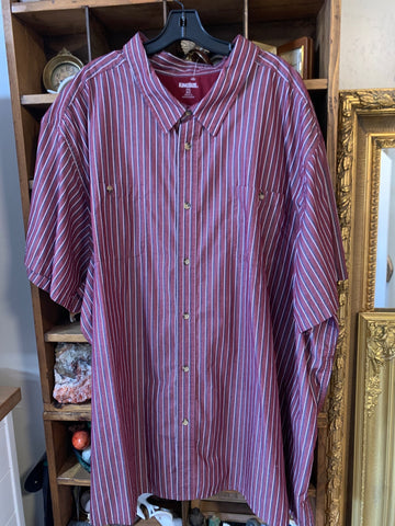 6X KingSize Mens Shirt Top Maroon stripe, short sleeve button up Big  VGC