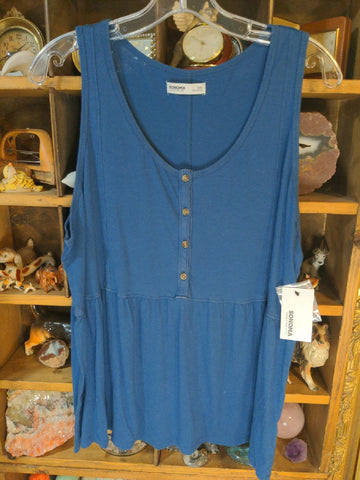 XXL Sonoma Womens Shirt Top Solid blue button-up tank top Kohl's MSRP26 Regular  New