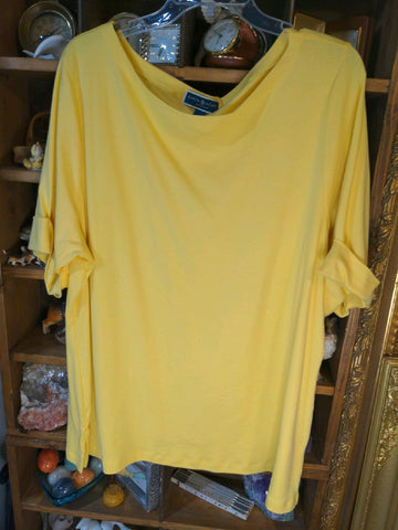 3X Karen Scott Womens Shirt Top Yellow solid short sleeve Plus  Used