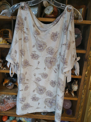 L Maurices Womens Shirt Top Floral cream short sleeve bow tie   Used