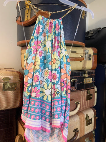 M No Boundaries Womens Shirt Top Multi Color Retro Floral Chain Halter Regular  New