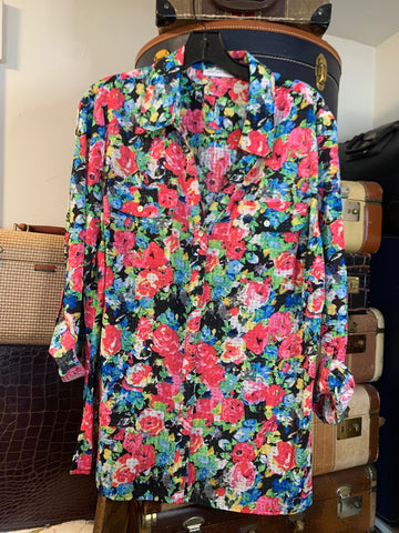 1X Notations Womens Shirt Top Multicolor black, long sleeve button up Plus  VGC