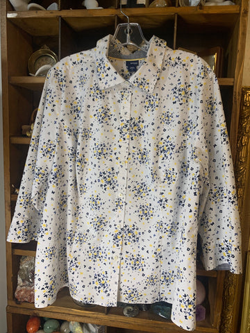 1X Basic Editions Womens Shirt Top White, yellow blue butterflies Plus  VGC