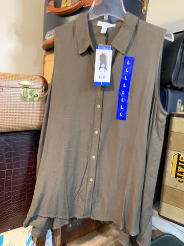 SOLD Fever Womens Shirt Top Olive button up sleeveless Regular  New