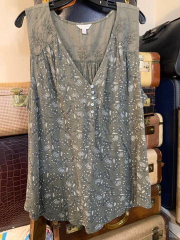 1X Lucky Brand Womens Shirt Top Olive Stretch Sleeveless Plus  VGC