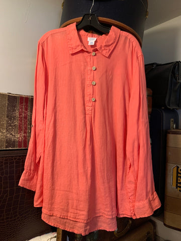 3X Sigrid Olsen Womens Shirt Top Melon, long sleeve 100% linen Plus  VGC