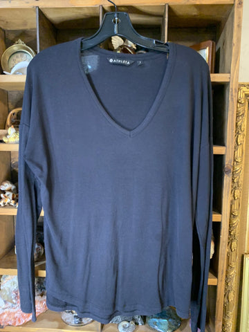 S Athleta Womens Activewear Black, long sleeve, V-neck shirt Regular  Used