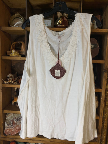 3X Knox Rose Womens Shirt Top White stretch lace neck, V sleeveless Plus  New