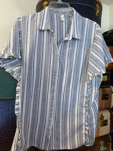 L L Love Womens Shirt Top Charcoal Gray Stripe Button up Regular  Used