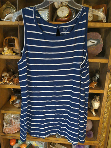 XL Saint Johns Bay Womens Shirt Top Tank top navy blue white stripe Regular  Used