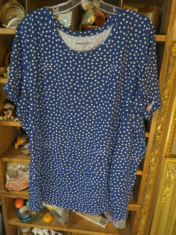 26/28 Woman Within Womens Shirt Top Blue white polka dot Plus  NWOT