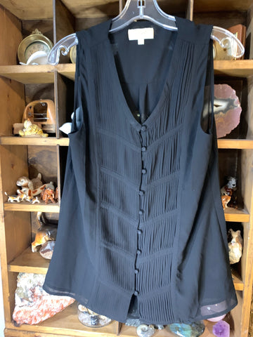 S Lost April Womens Shirt Top Black, pleated, button-down sleeveless Regular  VGC