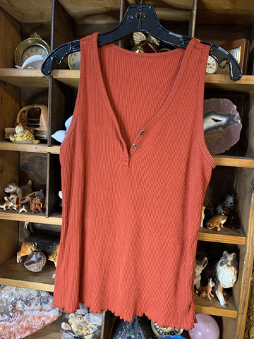 L AVA VIV Womens Shirt Top Rust ribbed stretch, sleeveless tank Regular  Used
