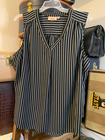 2X Evri Womens Shirt Top Black White Striped Sleeveless Plus  VGC