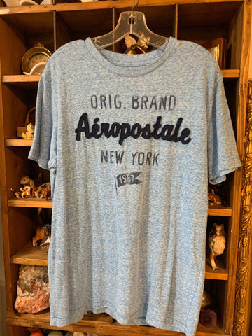L Aeropostale Mens Shirt Top Blue logo Regular  VGC