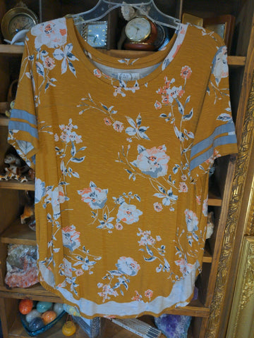 L Maurices Womens Shirt Top Floral goldish Brown short sleeve Regular  Used