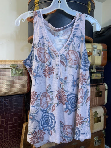 L Maurices Womens Shirt Top Lavender Floral Stretch Sleeveless Regular  VGC