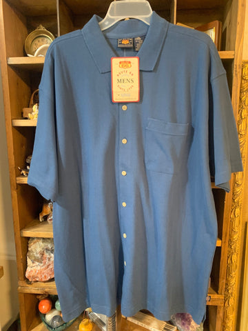 L Route 66 Mens Shirt Top Blue stretch button up cotton Regular  New