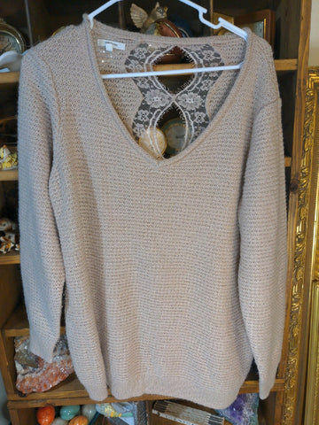 L Maurices Womens Shirt Top Mauve solid lace sweater Regular  Used