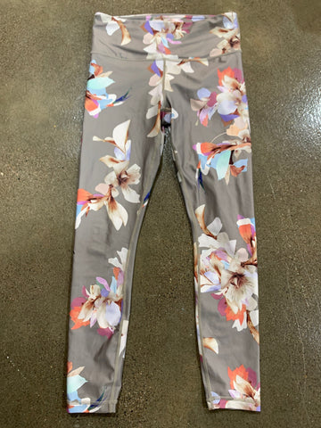 S Athleta Womens Activewear Gray Floral Leggings Work-Out Pants Regular  VGC