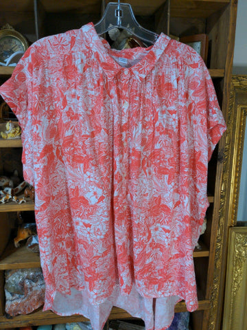 XL Old Navy Womens Shirt Top Melon White Tropical Rayon Hi-Lo Regular  VGC