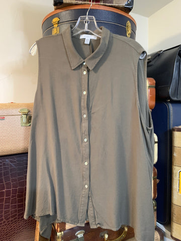XXL Fever Womens Shirt Top Olive Button up Sleeveless Regular  New