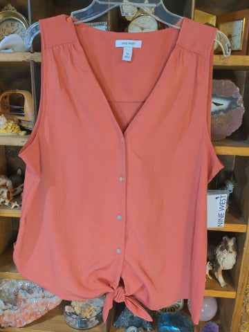 M Nine West Womens Shirt Top Reddish brown tank top button up bow tie Regular  New