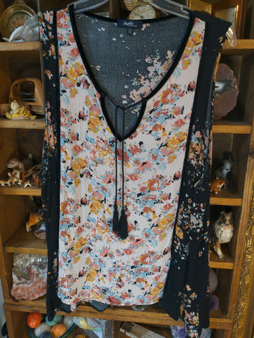 2X Angels Forever Young Womens Shirt Top Boho Castle tank top floral black pink Plus  Used