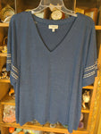 3X Studio B Bobeau Womens Shirt Top Blue short sleeve stitched stripes Plus  Used