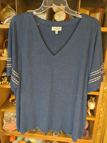 3X Studio B Bobeau Womens Shirt Top Blue short sleeve stitched stripes Plus  Used