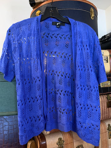 L GNU Womens Shirt Top Blue Crop Summer Short Sleeve Sweater Regular  Used