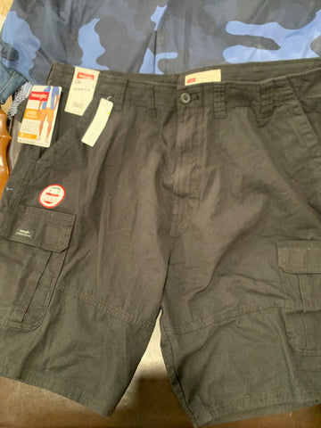44 Wrangler Mens Shorts Black cargo relaxed, fit soft Big  New