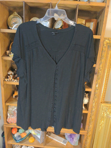 4X Torrid Womens Shirt Top Solid black button up short sleeve Plus  Used