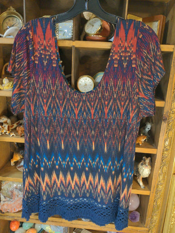 1X Maurices Womens Shirt Top Tie dye boho short sleeve Plus  Used