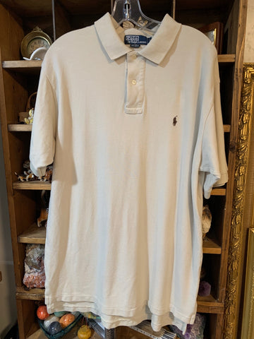 L Polo Ralph Lauren Mens Shirt Top Cream, short sleeve brown pony logo Regular  Used