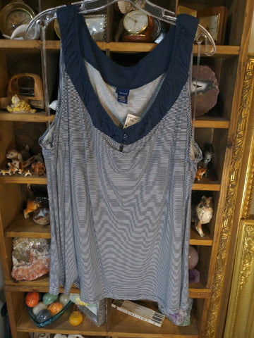 3X Basic Editions Womens Shirt Top Blue white stripes tank top Plus  New