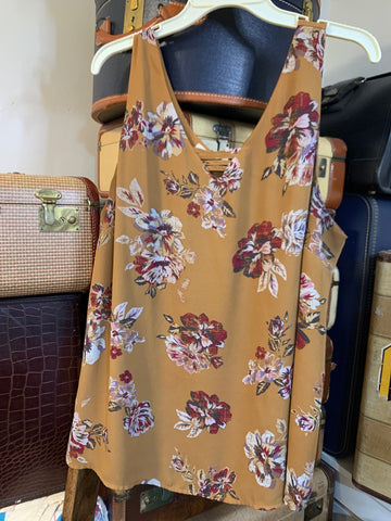 2X Maurices Womens Shirt Top Lt Brown floral sleeveless Plus  VGC