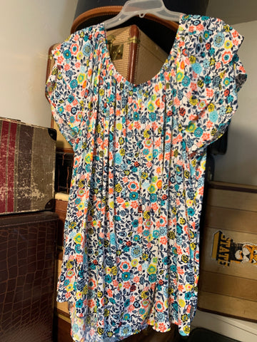 2X Terra Sky Womens Shirt Top Floral stretch, scoop neck, flutter sleeve Plus  VGC