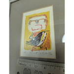 Signed AKIRA MATSUMOTO Boy with Bird Lithograph 3.5x2.5" Framed Art Print 1962 Vintage Abstract Small
