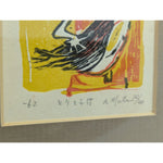 Signed AKIRA MATSUMOTO Boy with Bird Lithograph 3.5x2.5" Framed Art Print 1962 Vintage Abstract Small
